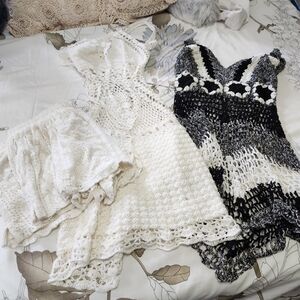 Crochet Dress and Skirt Set in Black and White